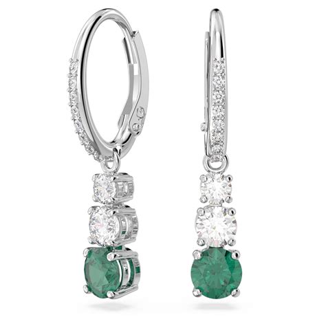 Attract Trilogy Drop Earrings Round Cut Green Rhodium Plated Swarovski