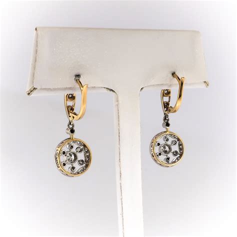 Antique Edwardian Diamond Drop Earrings Platinum Over 18k Yellow Gold Antique Vintage Estate