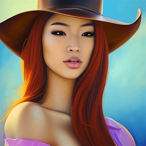 Gorgeous Light Skinned Asian Cowgirl · Creative Fabrica