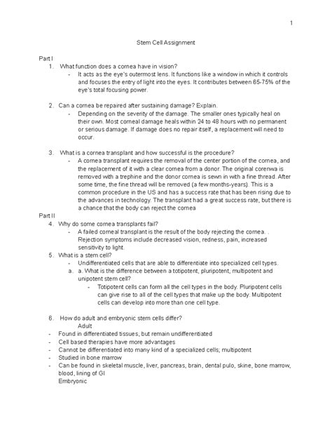 Bio Of Cancer Stem Cell Assingment 1 Stem Cell Assignment Part I 1