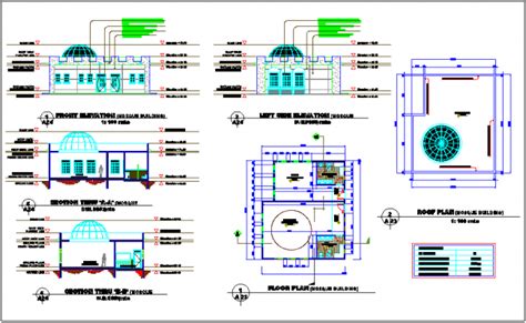 Mosque Design View With Front Elevationfloor Plan And Sectional View