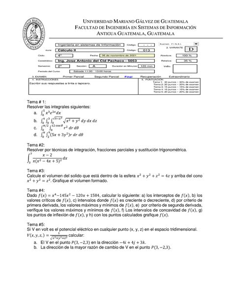 Final Calculo II A Antigua Resuelto Código 1er Parcial Ordinario