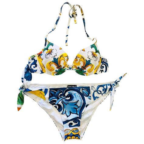 Dolce And Gabbana Sicily Majolica Geranium Swimsuit Swimwear Bikini