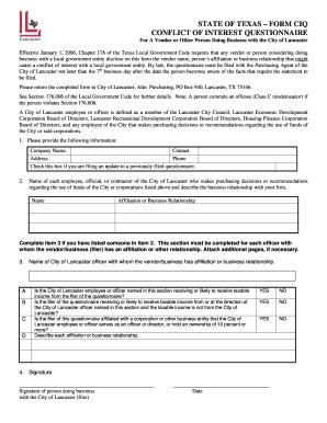 Fillable Online Conflict Of Interest Form CIQ COL Version Doc Fax