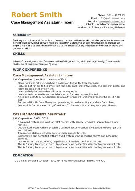 Case Management Assistant Resume Samples Qwikresume