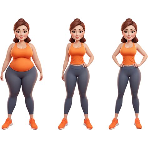 Girl before and after weight loss cartoon. AI Generative 34469298 PNG