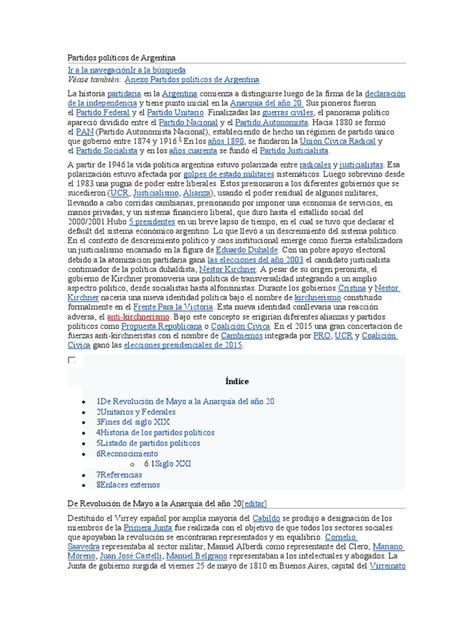 Partidos Políticos de Argentina | PDF | Argentina | Gobierno