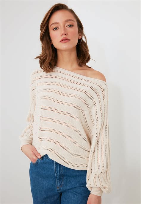 Buy Trendyol Beige Boat Neck Knitted Sweater For Women In Mena Worldwide