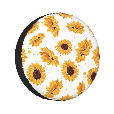 Lakimct White Sunflower Spare Tire Cover Protectors Weatherproof Wheel