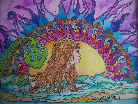 Just Give Me Peace Psychedelic Tidal Pool Original Singleton Hippie Art