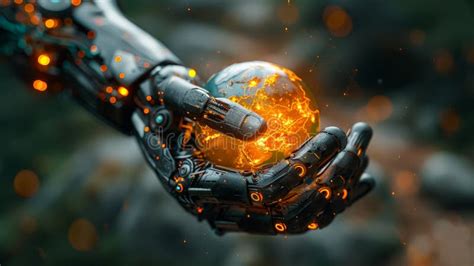 A Robotic Hand Holding A Glowing Orb Stock Image Image Of Future