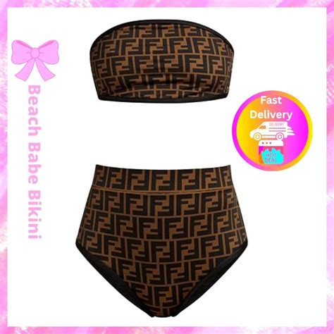 Fendi High Waist Bandeau Bikini L Quick Ship Beach Babe Bikini