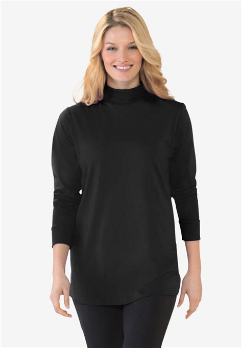 Mockneck Tee By Perfect Long Sleeve Collection Black Woman Within