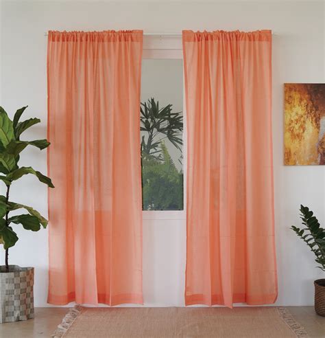 Buy Customizable Sheer Curtain Slub Cotton Papaya Peach Thoppia