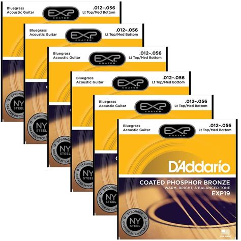 6 Sets Of Daddario Exp19 Coated Phosphor Bronze Acoustic Guitar Strings Light Topmedium