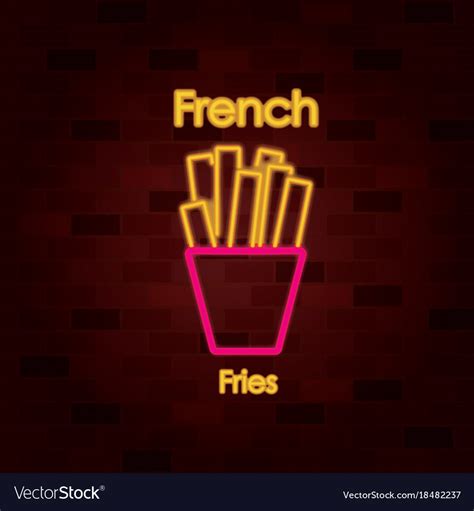 French Fries On Neon Sign On Brick Wall Royalty Free Vector