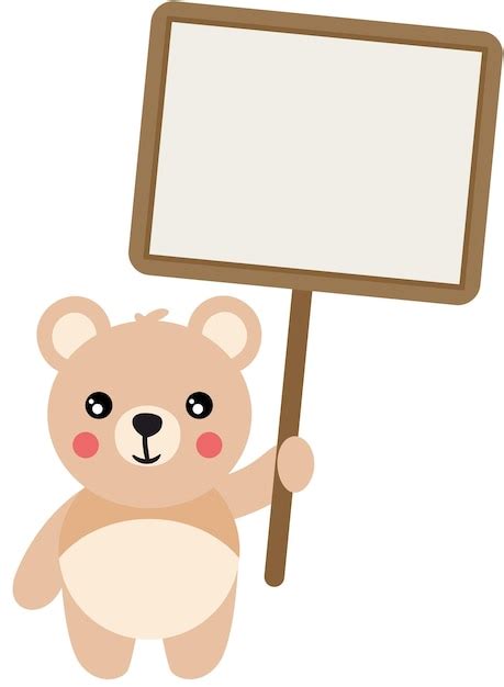 Premium Vector Cute Teddy Bear Holding A Blank Signboard