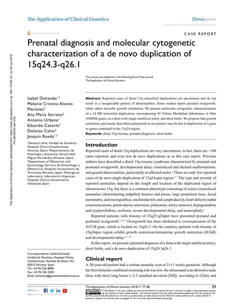 Pdf Prenatal Diagnosis And Molecular Cytogenetic Characterization Of A De Novo Duplication Of