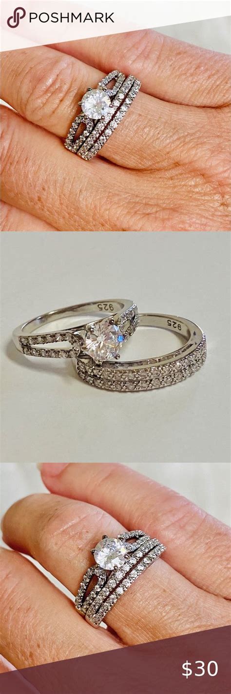 925 Sterling Silver CZ Two Piece Bridal Ring Set Bridal Ring Set