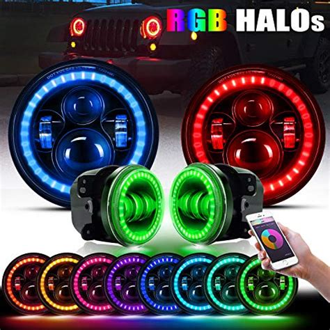 Rgb Halo Led Headlights With Multicolor Drl Fog Lights Combo