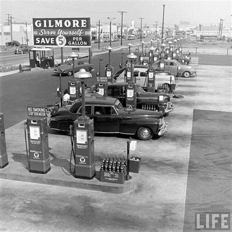 The Gilmore self-serve gas station, corner of Beverly and Fairfax, Los Angeles, c1947 .. # ...