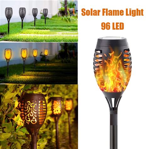 Black Led Pc Solar Flickering Torch Path Light Dancing Flame Garden