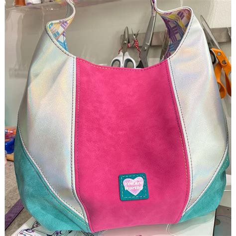 80s Retro Hobo Bag Pink Teal And Hologram Silver Moxie Craft Co