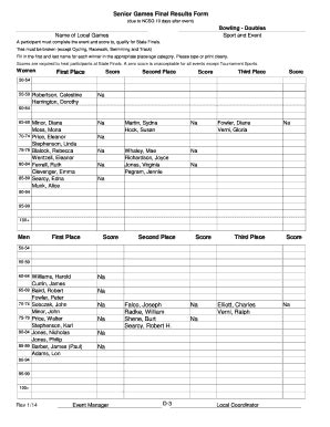 Fillable Online Wcseniorgames Senior Games Final Results Form Due To