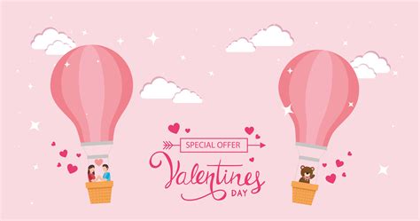 Happy Valentines Day With Balloons Air Hot And Decoration Vector Art At Vecteezy