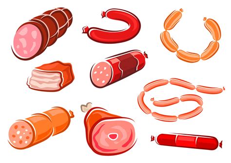 Carnes Y Embutidos Procesados De Dibujos Animados Vector En