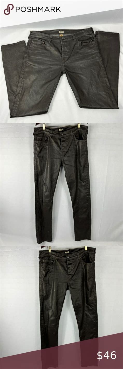 Men S Rocco Slim Fit Leather Look Coated Brown Jeans Size 36 Slim Fit Brown Jeans Jeans Size