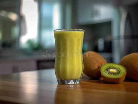 Tall Glass Of Fresh Kiwi Smoothie Healthy Fitness Drink Stock