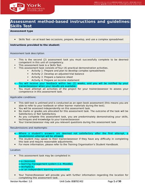 Bsbtec Assessments Assessment Method Based Instructions And