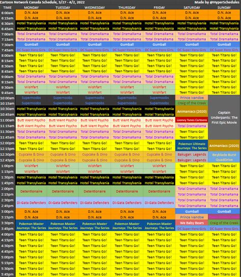 Hyperschedules On Twitter Cartoon Network Canada Schedule For 327 42 2023 Est Subject