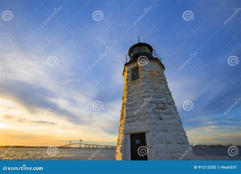 Rhode Island Goat Island Lighthouse Stock Photo Image Of Travel