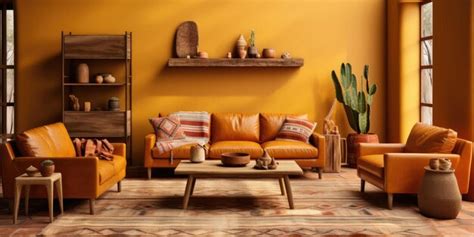 Premium Photo A Southwesterninspired Living Room With A Leather Sofa