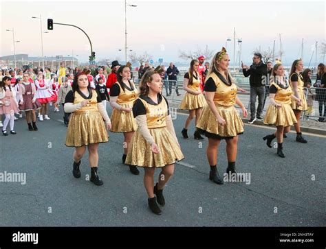 Evening Carnival Parade With Participants In Willy Wonka Theme In The