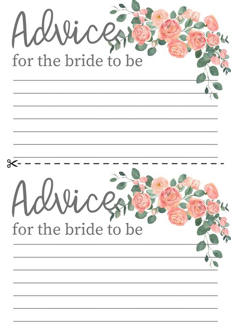 5 Free Printable Bridal Shower Advice Cards Perfect For The Bride To Be Smart Party Ideas