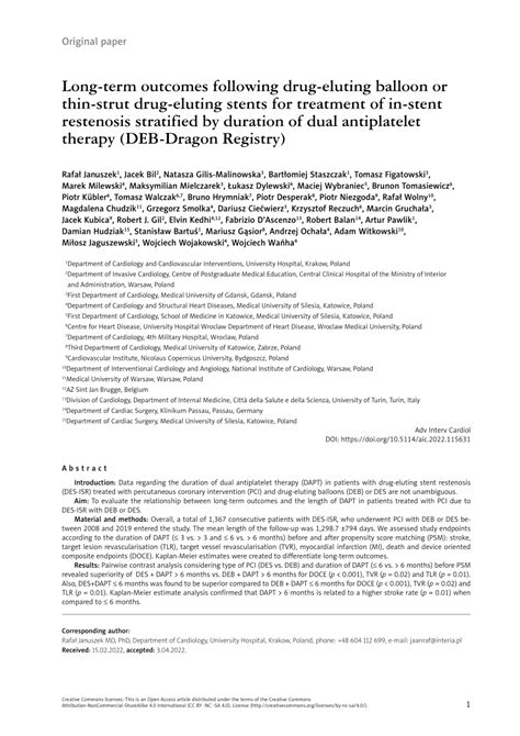 PDF Long Term Outcomes Following Drug Eluting Balloon Or Thin Strut