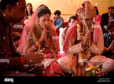 Wedding Ceremony Of Indian Couple Getting Married Iskon Temple New