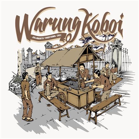 Warung Koboi Seni Surealis Seni Jalanan Mural Ilustrasi Vektor