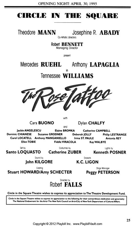 The Rose Tattoo Broadway Circle In The Square Theatre 1995 Playbill