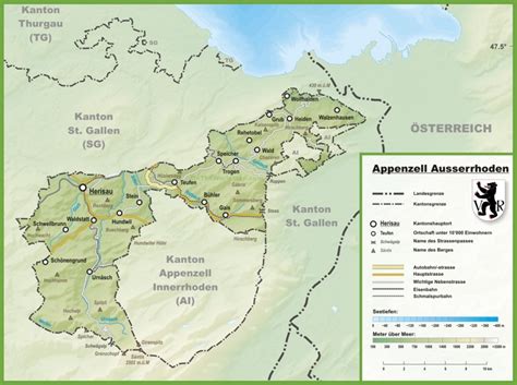 Canton of Appenzell Ausserrhoden map with cities and towns - Ontheworldmap.com