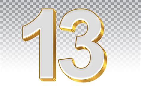 Premium PSD Number 13 With Gold Color On A Transparent Background