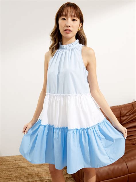 Tiered Sleeveless Mini Dress Blue Pomelo Fashion