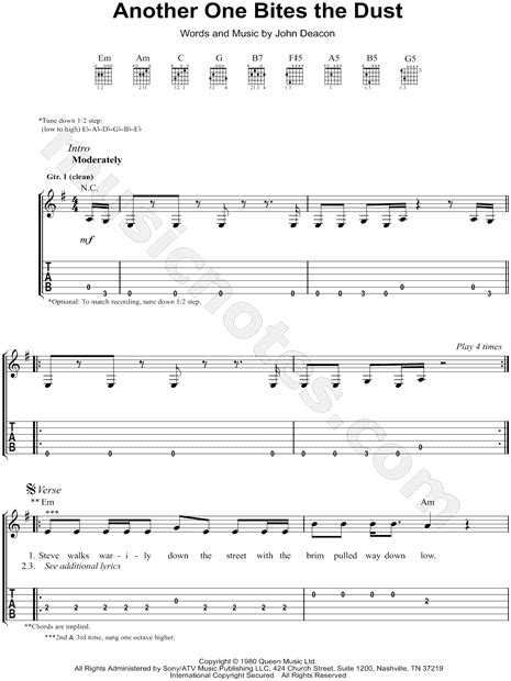 Queen Another One Bites The Dust Guitar Tab In E Minor Download