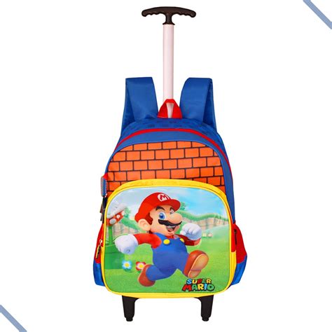 Mochila Escolar De Rodinhas Super Mario Bros Gamer Nintendo Cm