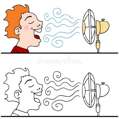 Man Cooling Off Using An Electric Fan Stock Vector Illustration Of