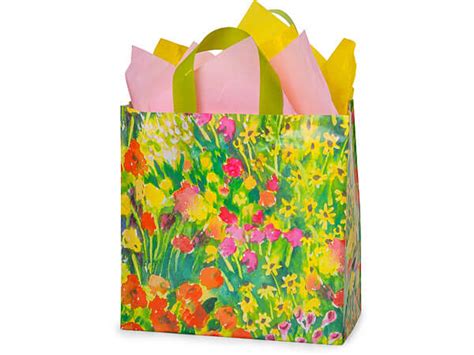 Watercolor Garden Plastic Gift Bags Metro 13x6x12 100 Pack