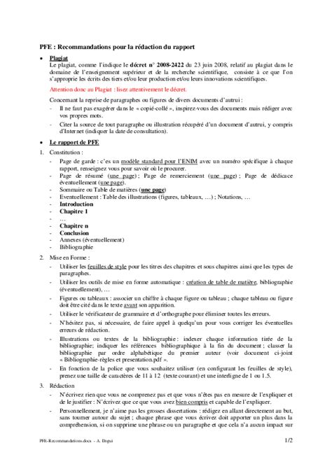 Pdf Pfe Recommandations Pour La Rédaction Du Rapport